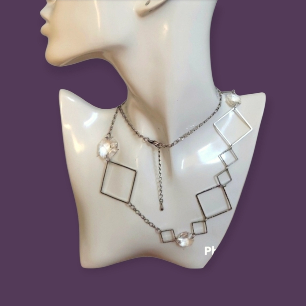 3/$30 Silvertone Geometric Prism Disco Chain Necklace